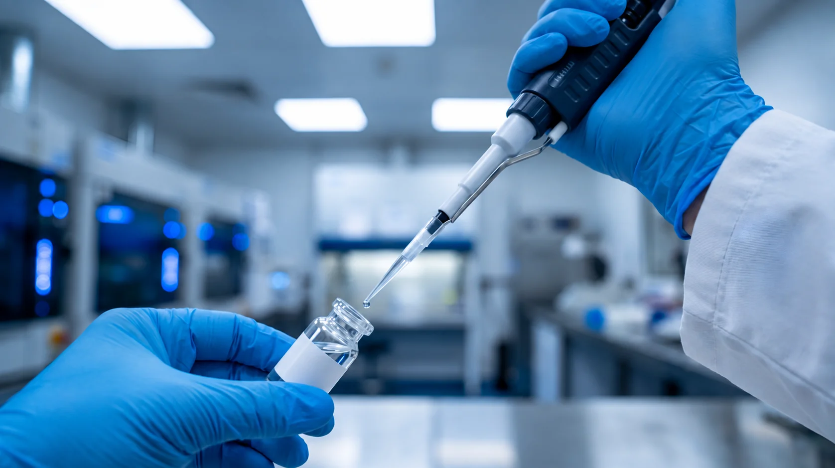 Pipetting a measured volume into a sample vial